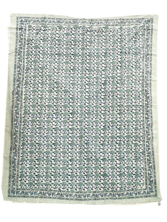 Turquoise/blue floral print tablecloth