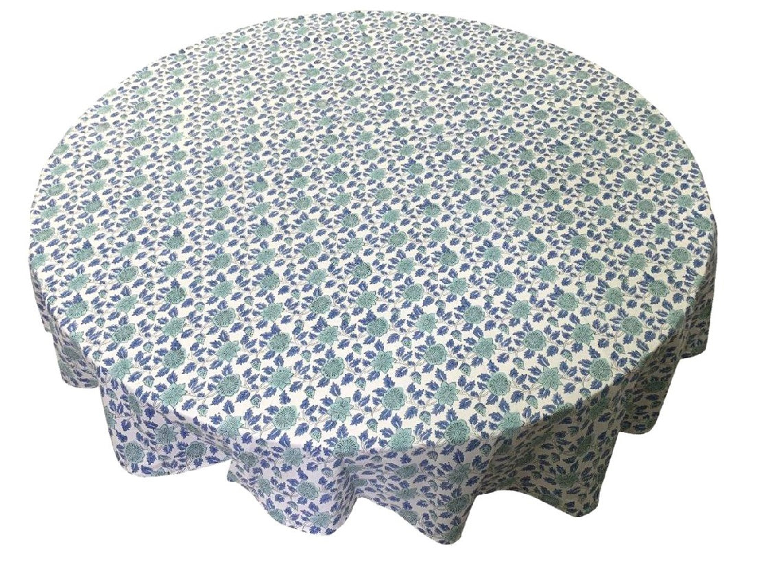 Round Block Print Tablecloth