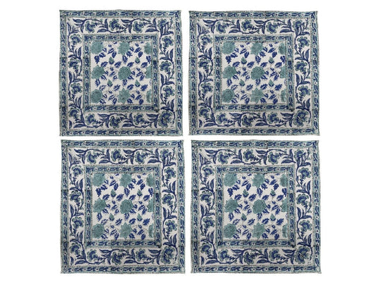 Set of 4 Turquoise and Blue Floral Napkins
