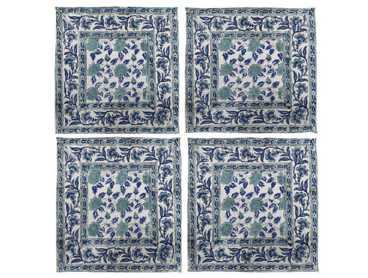 Set of 4 Turquoise and Blue Floral Napkins