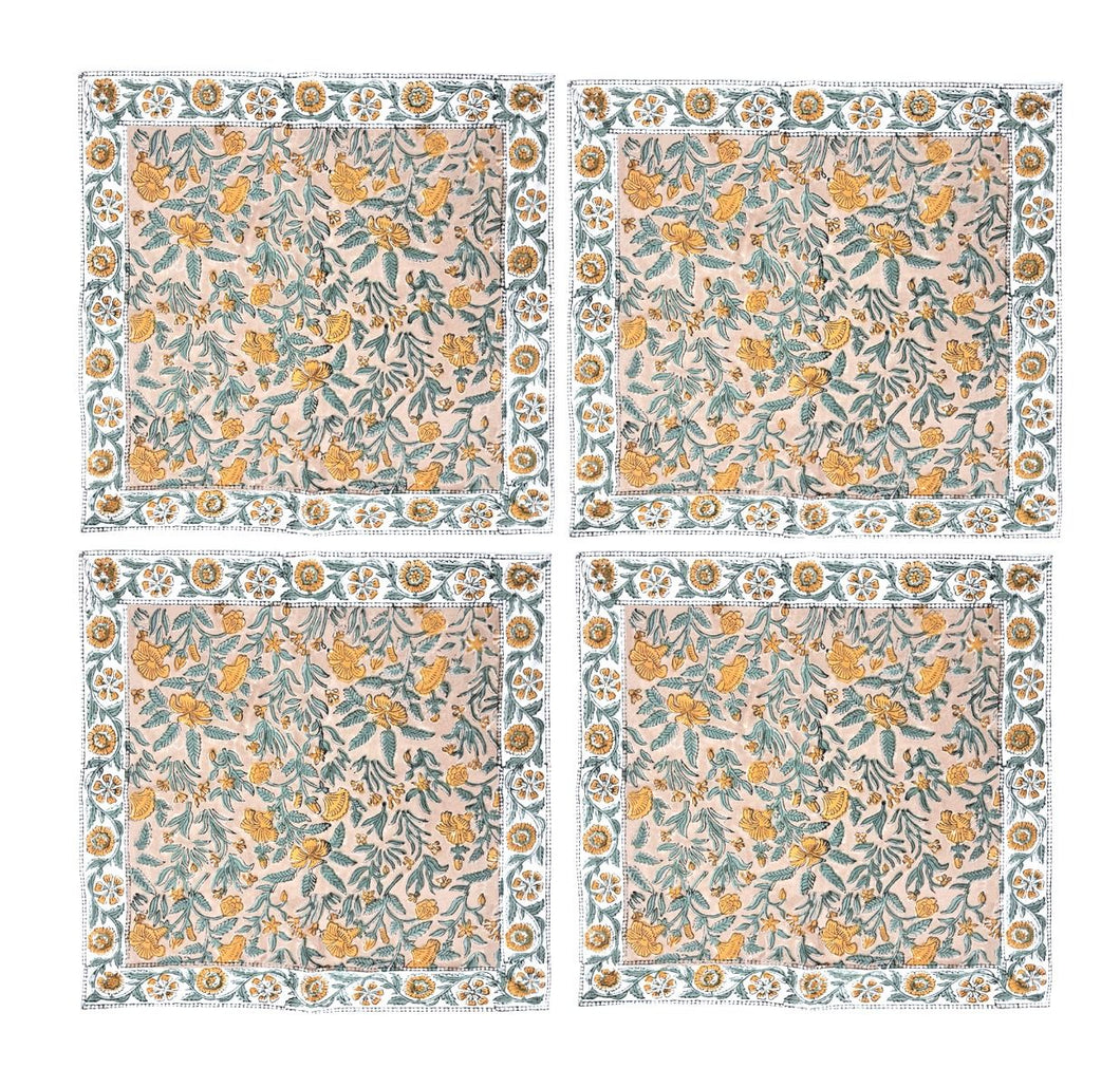 Set of 4 block print napkins