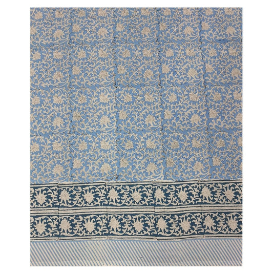 Large Rectangular Block Print Denim Tablecloth