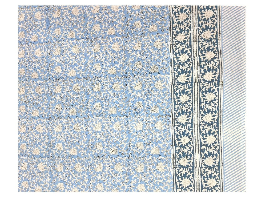 Large Rectangular Block Print Denim Tablecloth