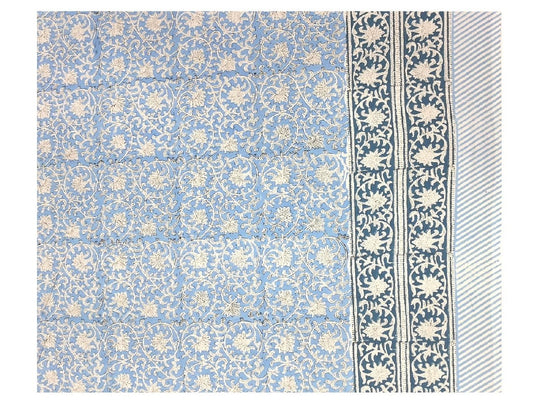 Large Rectangular Block Print Denim Tablecloth