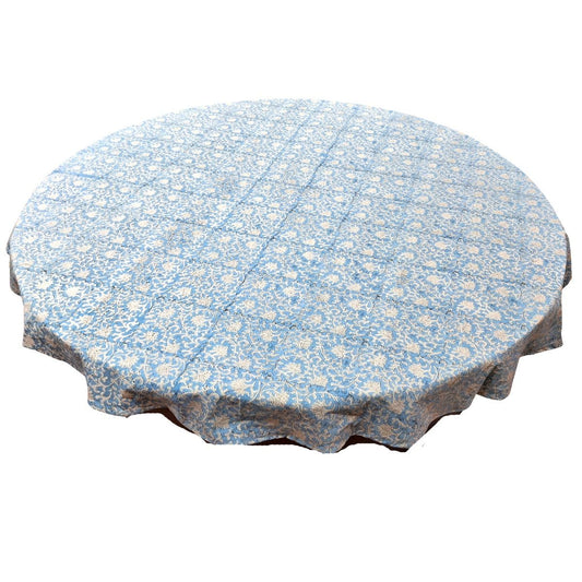 Round Block Print Denim Tablecloth