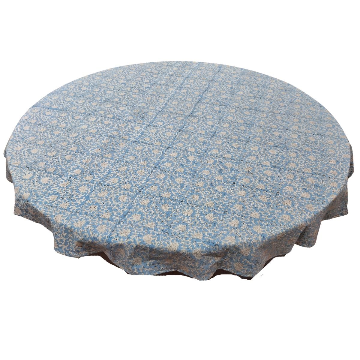 Large Round Block Print Denim Tablecloth