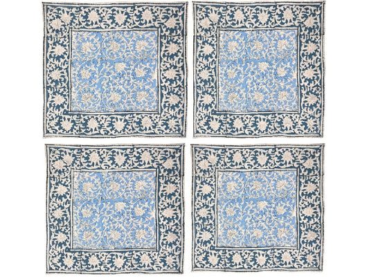 Set of 4 denim block print napkins