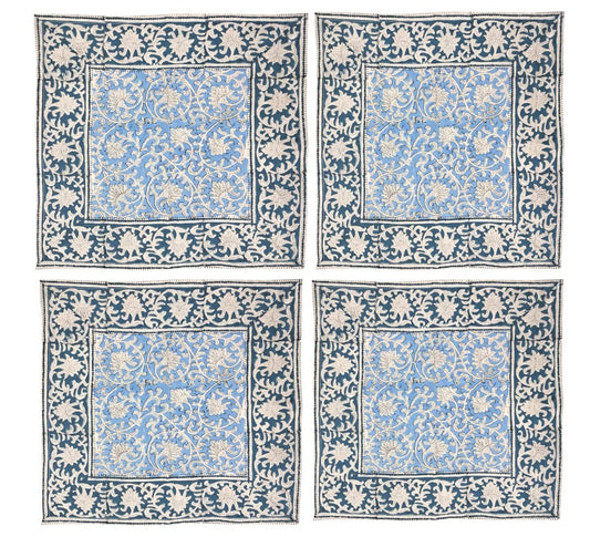 Set of 4 denim block print napkins