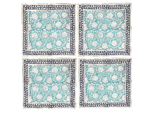 Set of 4 turquoise block print napkins