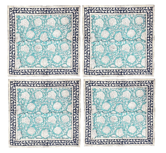 Set of 4 turquoise block print napkins