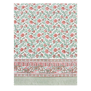 Pink and green floral block print tablecloth