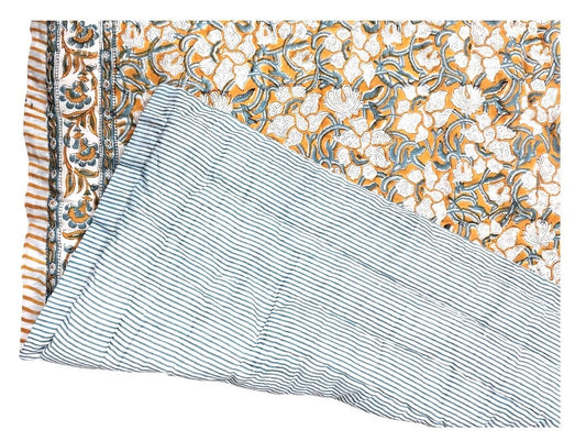 Reversible Block Printed Floral Cotton Queen Size Quilt