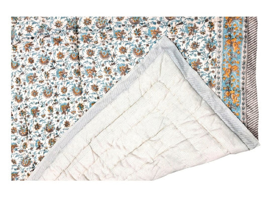 Reversible Block Printed Cotton Queen Size Quilt