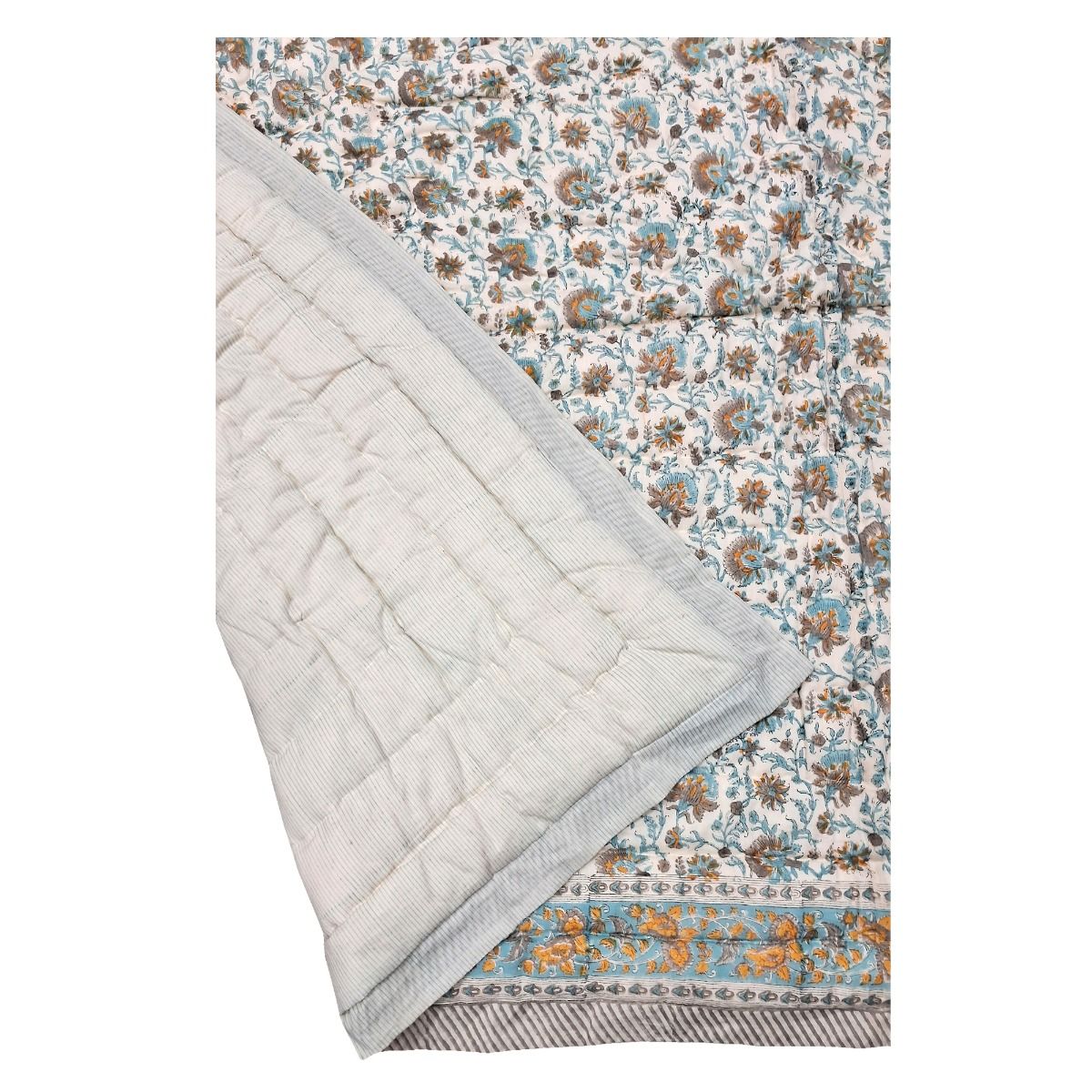 Reversible Block Printed Cotton Queen Size Quilt