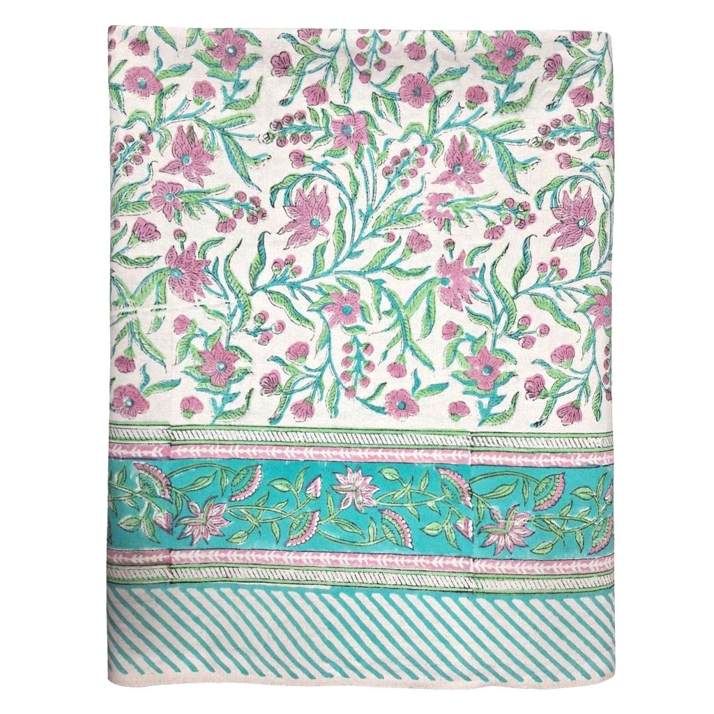 Block Print Green & Pink Large Tablecloth