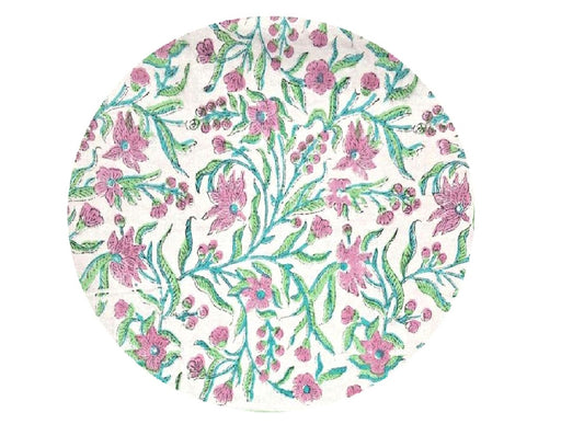 Block Print Green & Pink Round Tablecloth