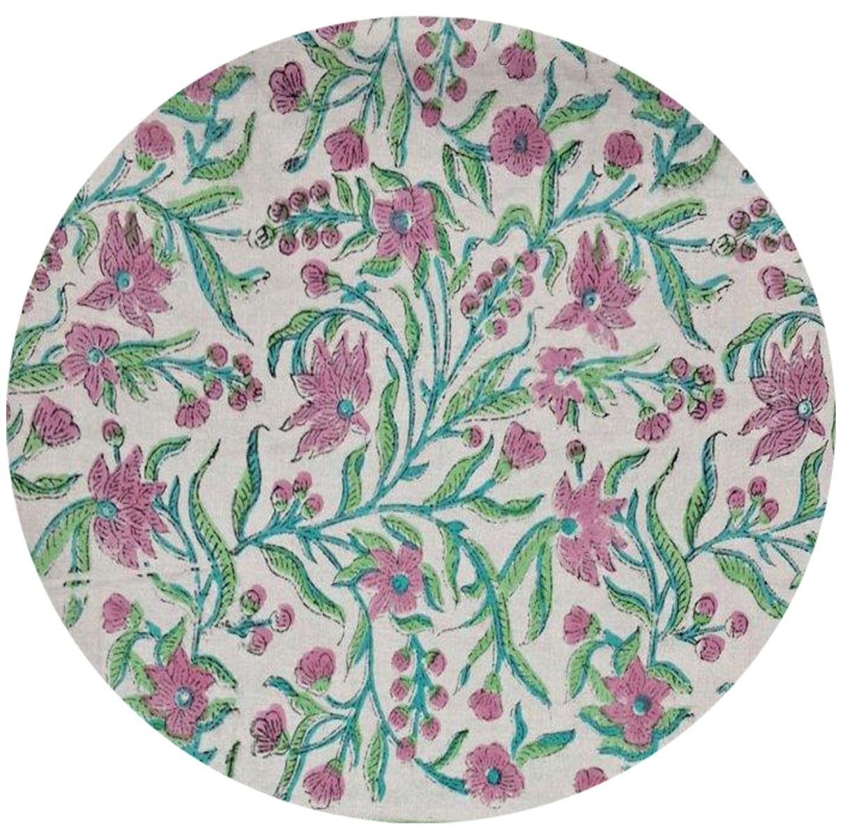 Block Print Green & Pink Round Tablecloth