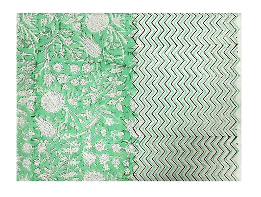 Block Print Green & White Large Tablecloth