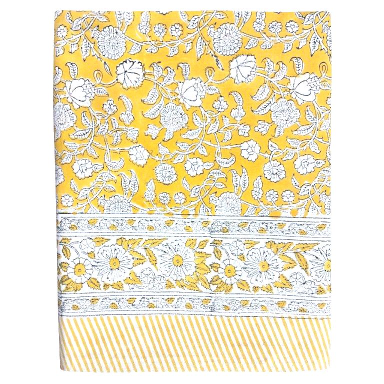 Block Print Yellow & White Large Tablecloth