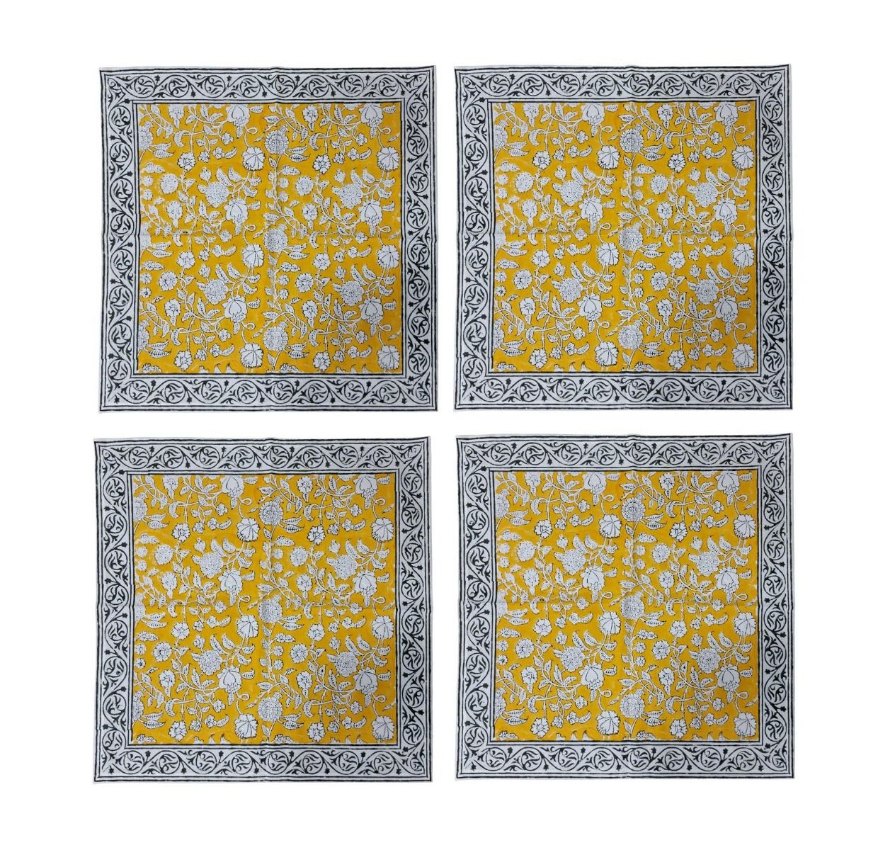 Block Print Yellow & White Napkin 4 Set