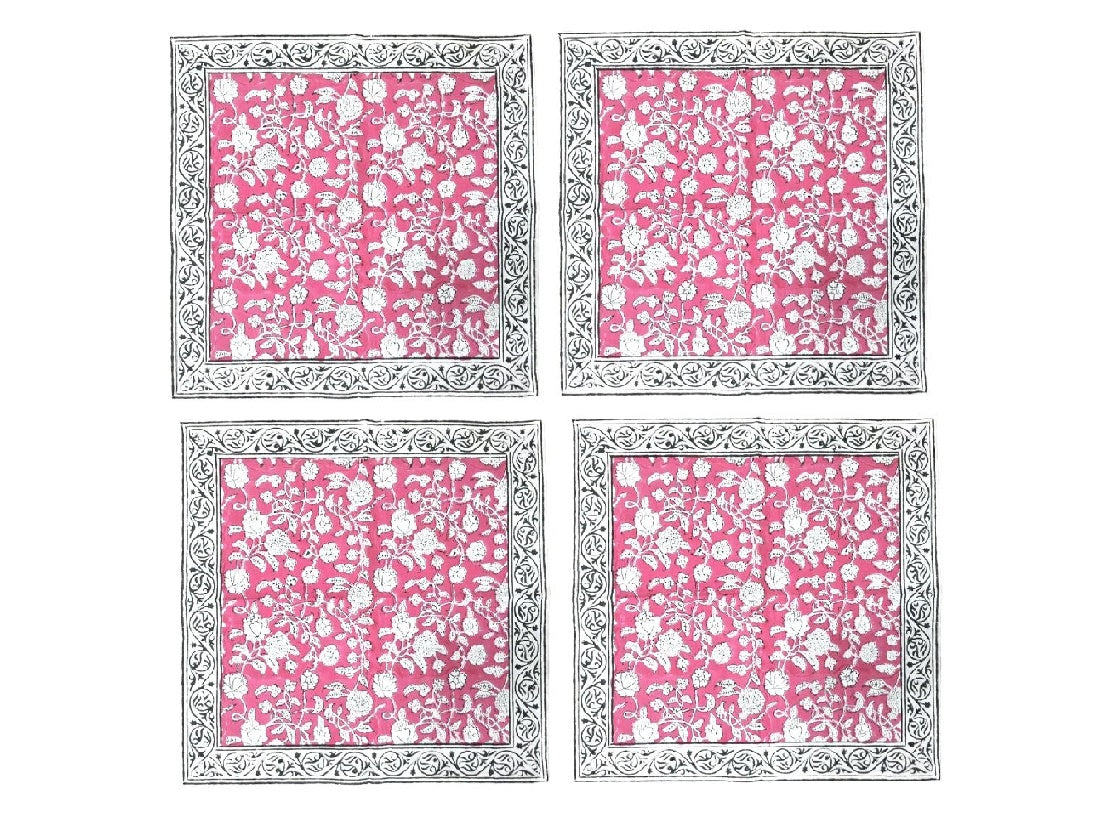 Block Print Pink & White Napkin 4 Set