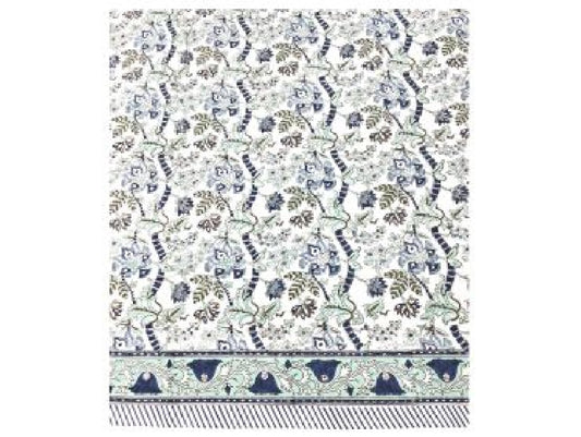 Blue Steel & Sage Floral Block Print Tablecloth