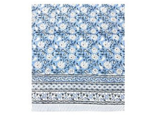 Denim Floral Block Print Small Tablecloth