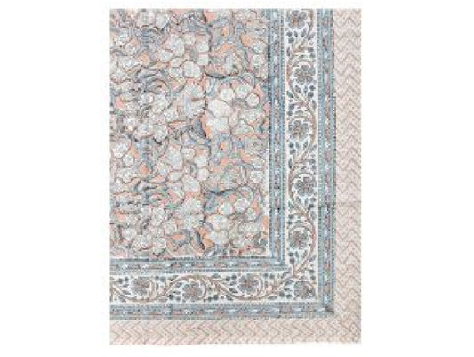 Light Salmon & Grey Floral Block Print Small Tablecloth