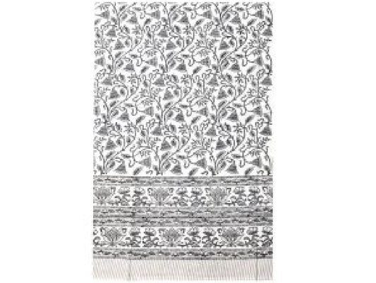 Grey & White Floral Block Print Small Tablecloth