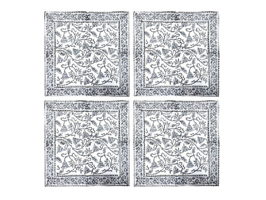 Grey & White Floral Napkin 4 Set