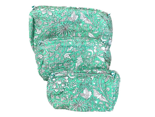 Set of 3 Mint Green & White Garden Cosmetic Bags