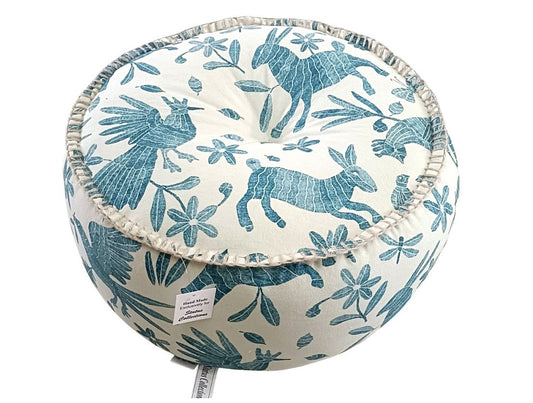 Blue & White Round Animal Pouf