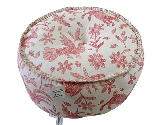 Pink & White Round Animal Pouf