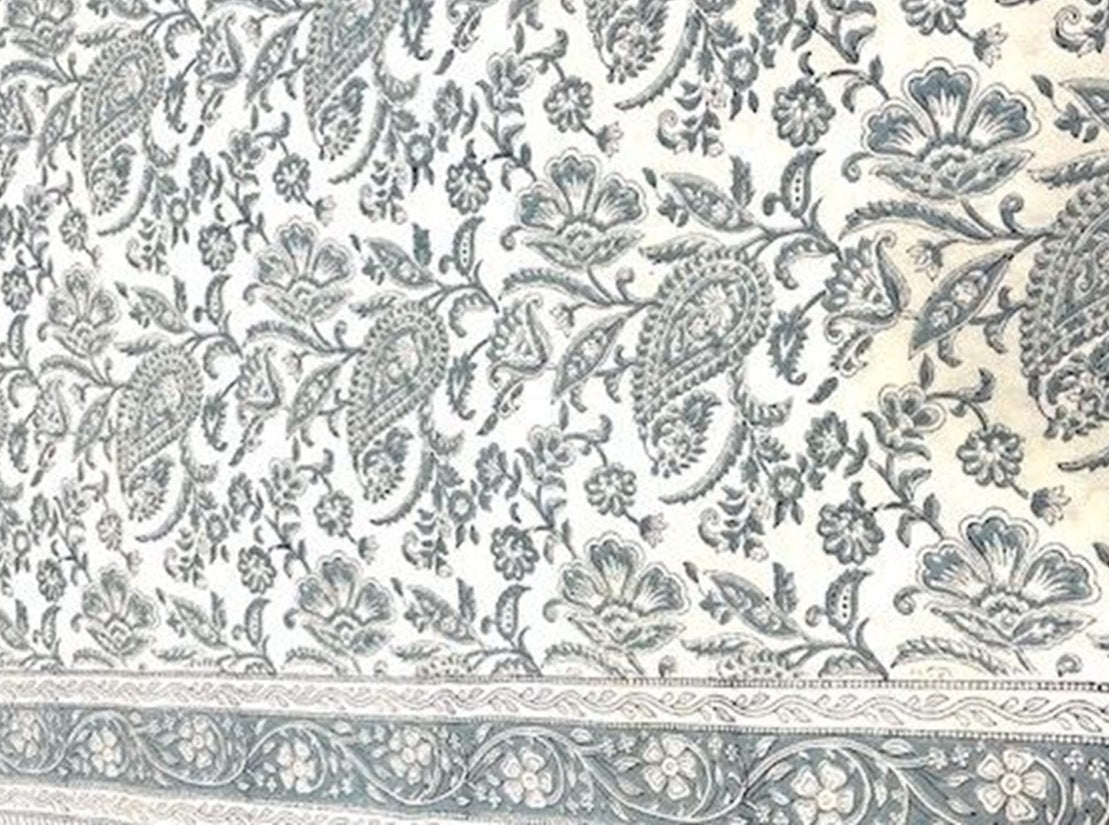 Frosty Blue Paisley Block-Print Throw