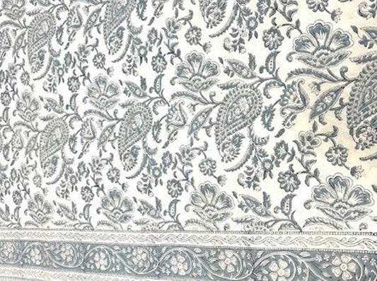 Frosty Blue Paisley Block-Print Throw