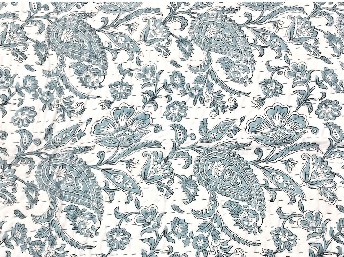 Frosty Blue Paisley Block-Print Throw