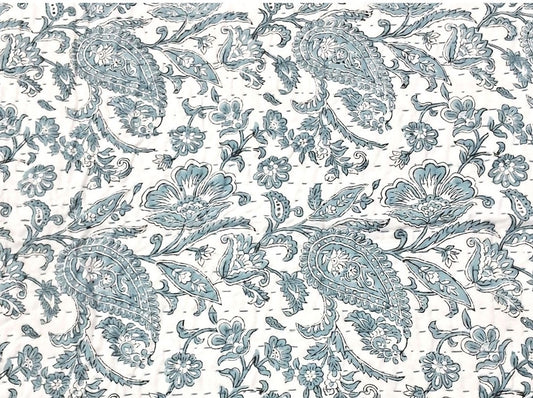 Frosty Blue Paisley Block-Print Throw