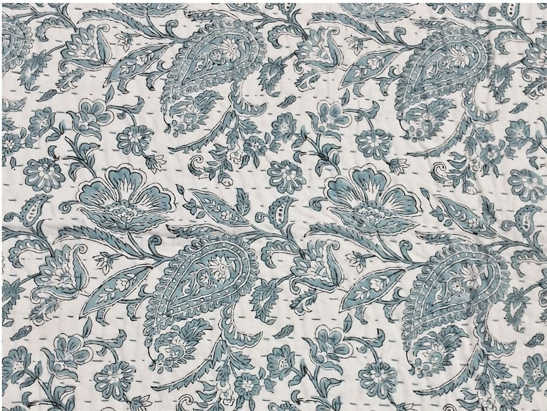 Frosty Blue Paisley Block-Print Throw