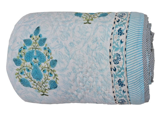 Turquoise & White 100% Cotton Reversible Quilt