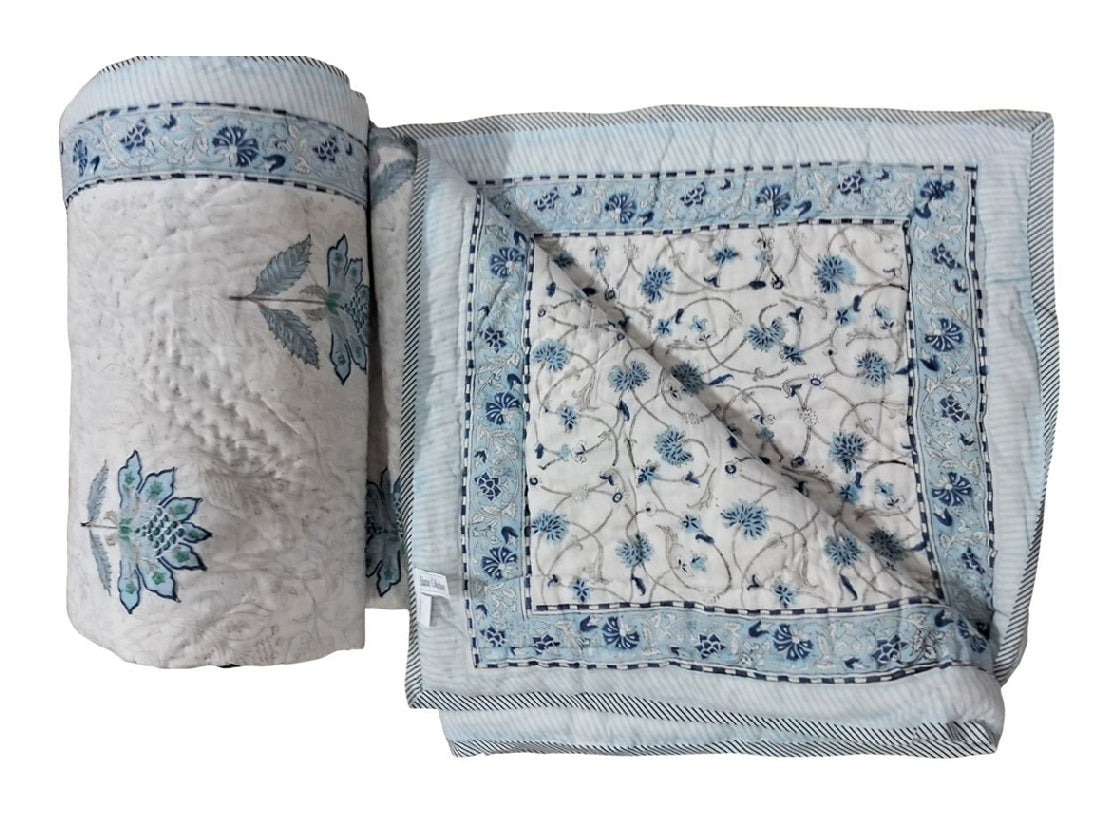 Blue & White Reversible Flower Quilt