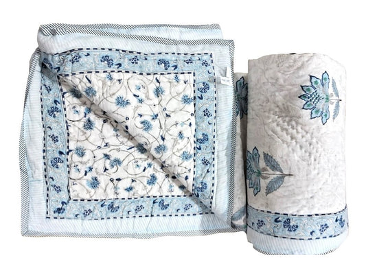 Blue & White Reversible Flower Quilt