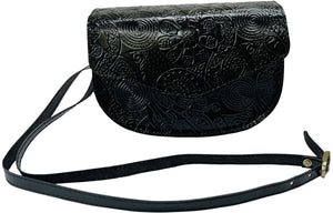 Black Leather Embossed Handbag