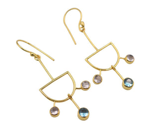 18 K Gold plated Earrings Aqua and Pink