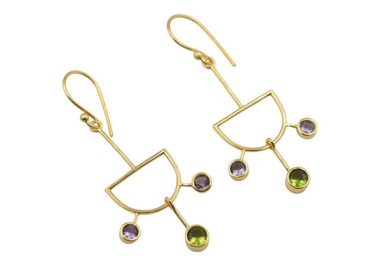 18 k Gold plated earring green zirconia /amethyst