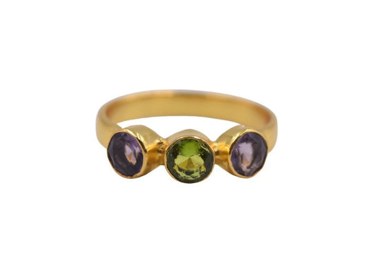 18 k Gold plated ring green/pink zirconia