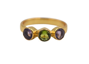 18 k Gold plated ring green/pink zirconia