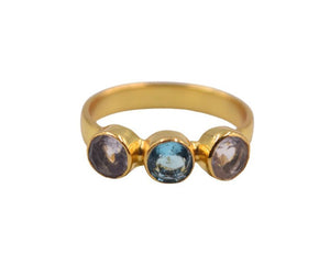 18 k Gold plated ring blue zirconia /amethyst