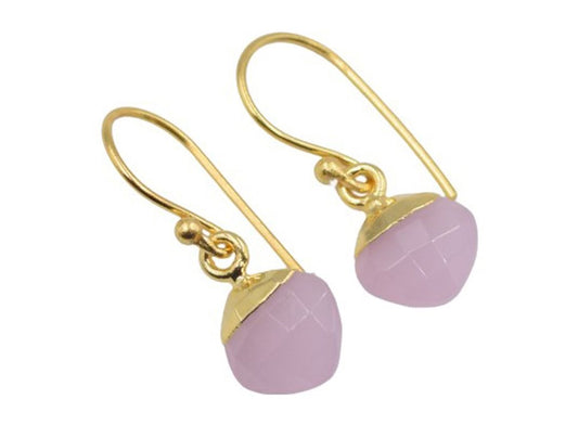 Triangular 18 k gold plated shaped Earring rose quartz