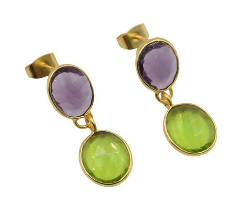 18 k Gold plated drop earring amethyst and peridot