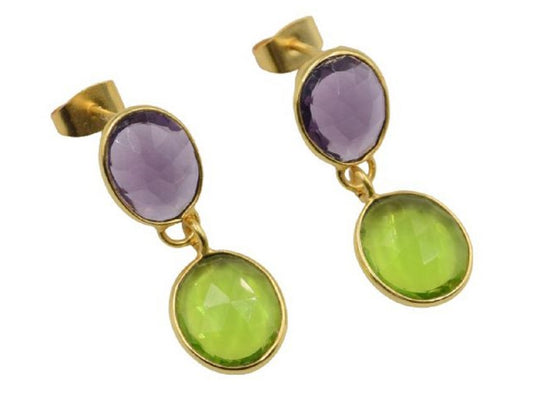 18 k Gold plated drop earring amethyst and peridot